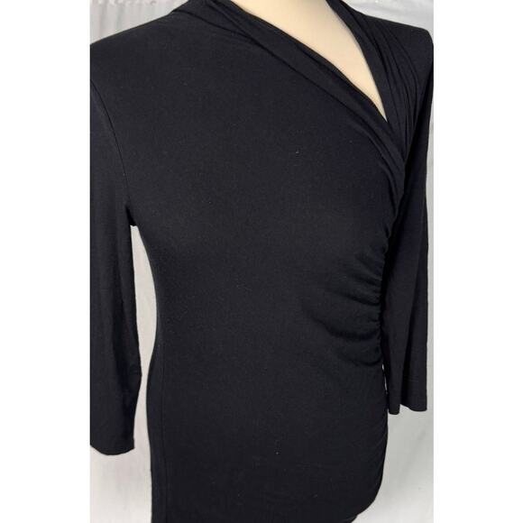 Ann Taylor Small Black Top Rayon Lyocell Spandex 3/4 Sleeve Ruched Side - Picture 2 of 7